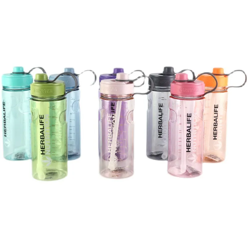 Multi Color 1000ml BPA Free Rose Red Portable Herbalife Nutrition Plastic Sports Hiking Universal Fitness Straw Water Bottle