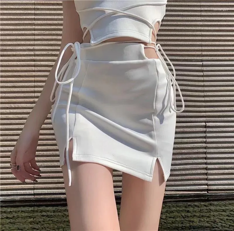 Skirts Summer 2023 US Blogger Tight Hip Skirt Women's A-line High Waist Slim Double Sided Drawstring Lace Up