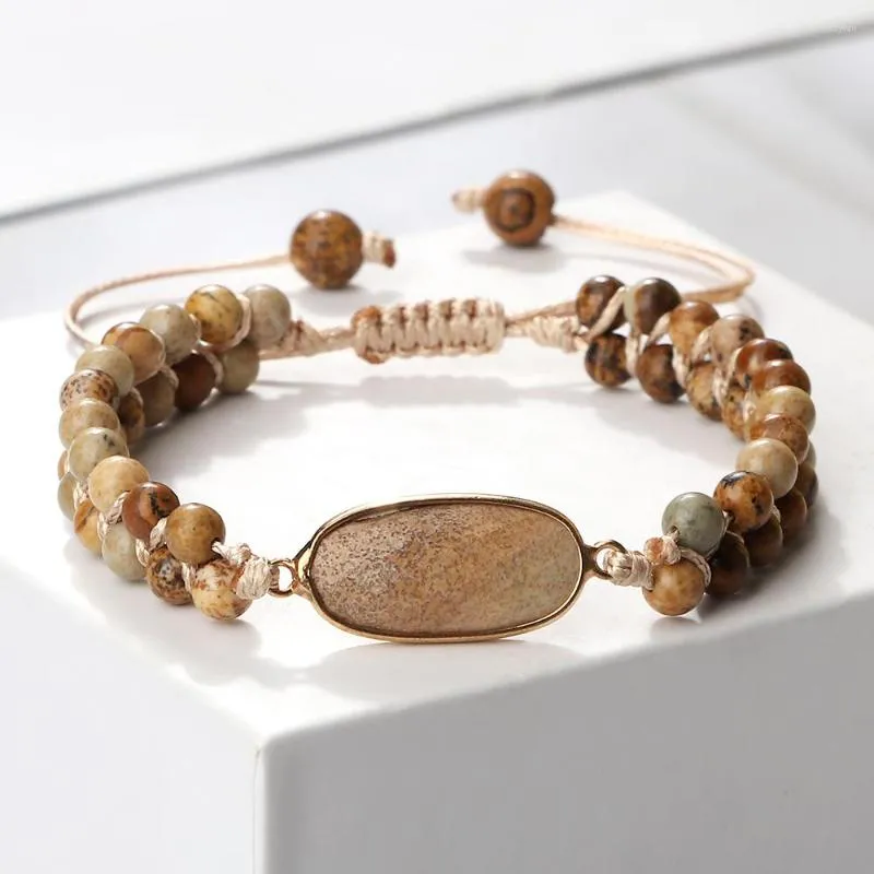 Strand Natural Stone Wrap Bracelets Brown Jasper 4mm Beads Handmade Braided Bangles For Men Yoga String Bracelet Friendship Jewelry