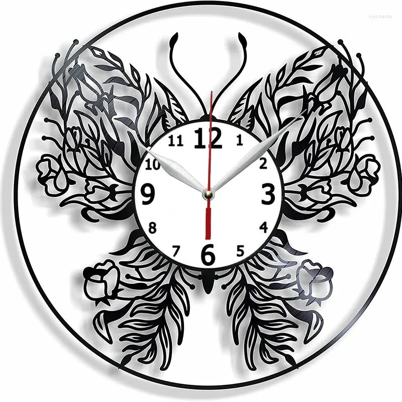 壁の時計蝶のギフトのアイデアガールフラワーホーム装飾 - レコードクロック12インチバースデーハンドメイド