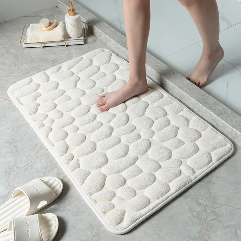 Teppich mit Kopfsteinpflaster-Prägung, Badezimmer-Badematte, rutschfeste Teppiche im Waschbecken, Badewanne, seitlicher Bodenteppich, Duschraum, Fußmatte, Memory-Schaum-Pad 230525