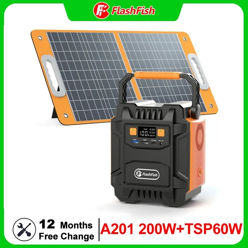 200W Portable Solar Generator 172Wh Litium Ion Battery 110-240V Power Station med 18V Portable Solar Panel 60W Solar Charger