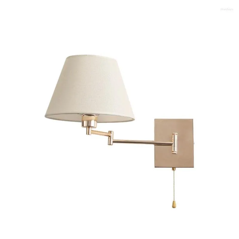 Lampada da parete American Rose Gold Regolazione pieghevole Lampade a bilanciere Soggiorno Camera da letto Interruttore a coulisse Luci dimmerabili