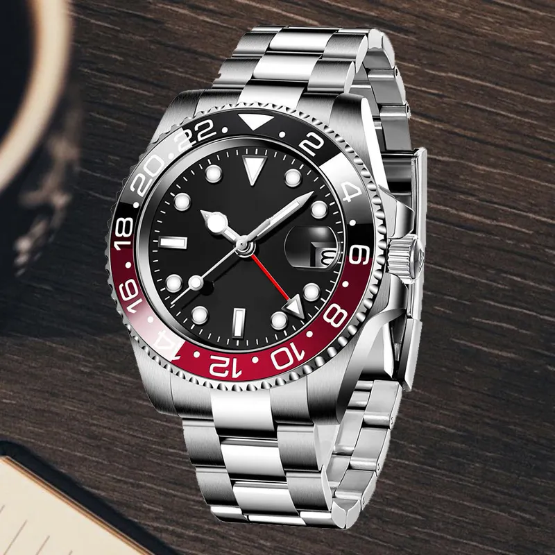 Мужские 40 -мм черно -синий керамическое кольцо 904L Все из нержавеющей стали 2813 Дизайнер движения часы для сапфира