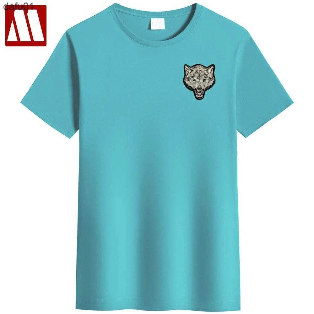 Мужские футболки 2022 бренд мужская волчья вышивка футболка хлопковая футболка с коротким рубашкой весна летние повседневные мужские футболки с тонкими футболками S-5XL L230520 L230520