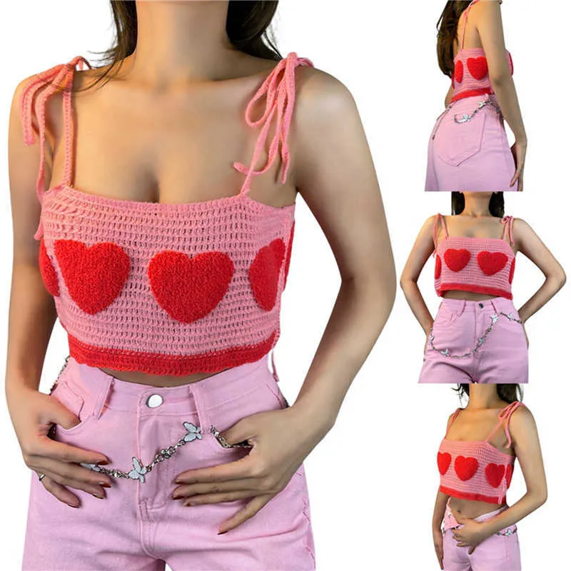 Serbatoi Xingqing y2k Kawaii Camis 2022 T-shirt crop senza maniche a forma di cuore da donna Canotta dolce lavorata a maglia San Valentino Abbigliamento P230526