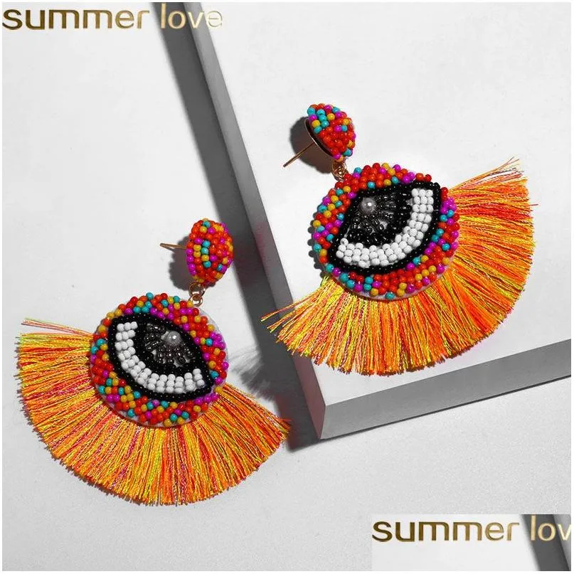 Brincos de borla Boho Brincos para mulheres Etnicas Etnic Enhor Blue Olhos Drop Crystal Bead Long Fringed Wedding Jewelry Delivery Dho8t