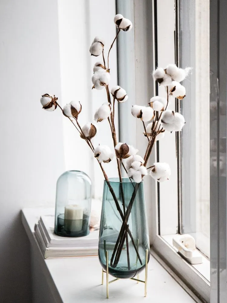 Dekorativa blommor kransar simulering bomull torr blomma bukett konstgjord torkad kreativt vardagsrum vasdekoration med rekvisita ornament