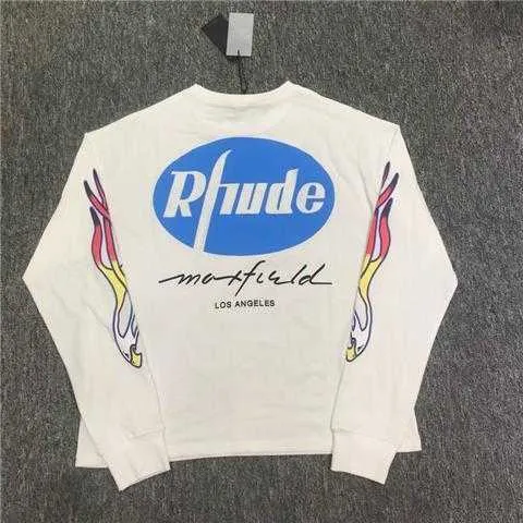 Rhude Maxfield la Los Angeles Exclusive Hawk Wash Uzun Kollu Tshirt James Aynı Pamuk Giyim Kaba Üstler Spor Giyim Tasarımcı Giyim Tees Tshirttzpr