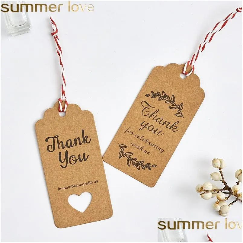 Andere 100pc/Lot Mini Thank You Cards Simple Kraft Paper Creative wensing Tags Card Wishes Wedding Decoration Diy Sieraden Accessory DHJ30