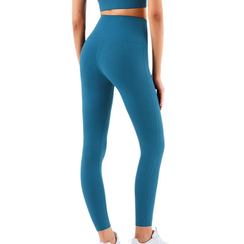 Tenue de yoga Naked Feel No Front Seam Pants Lycra Pantalon Tissu Taille Haute Leggings Sport Femmes Fitness Élastique Squat Proof GYM Collants