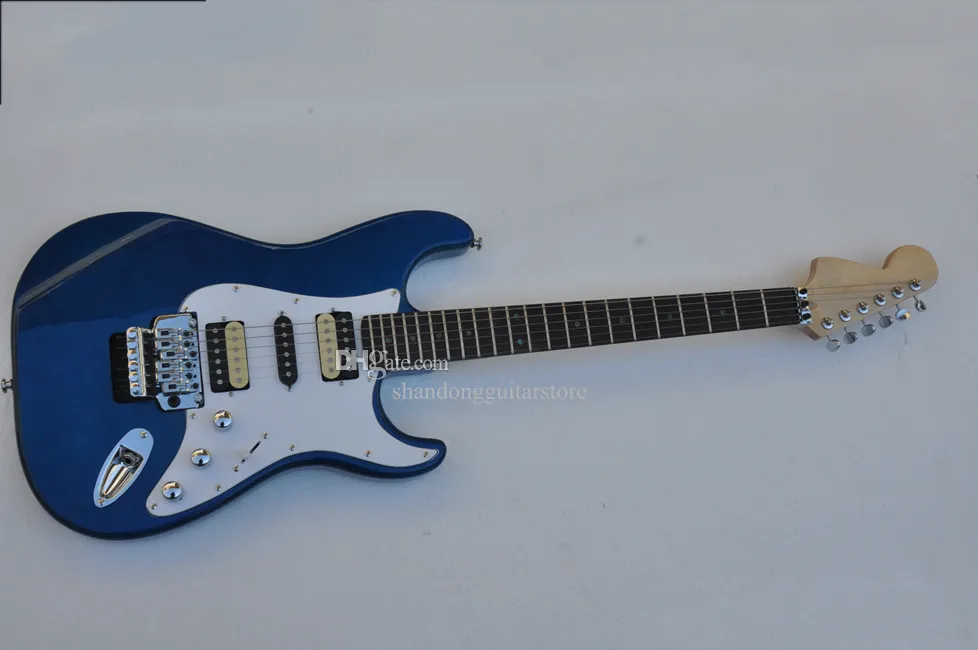 Guitarra elétrica de corpo sólido azul de fábrica com hardware cromo, ponte tremolo, oferecer logotipo/cor personalizada