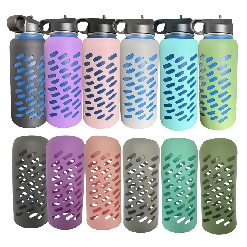 Silicone protective sleeve for flask 18oz 32oz 40oz stainless steel sports water bottle holder protective covers 