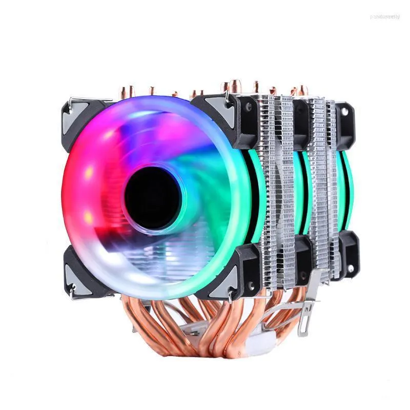 Datorkylningar fläktar 6 värmepipor Dual Tower AMD Intel CPU Processor Cooling Cooler Radiator kylfläns Led Fan Rose22