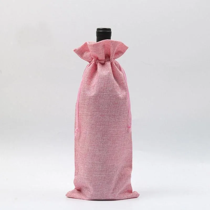 Linen Drawstring Wine Bags Dustproof Wine Bottle Covers Packaging Bag Champagne Pouches Party Gift Wrap Christmas Decoration fy5300 0526