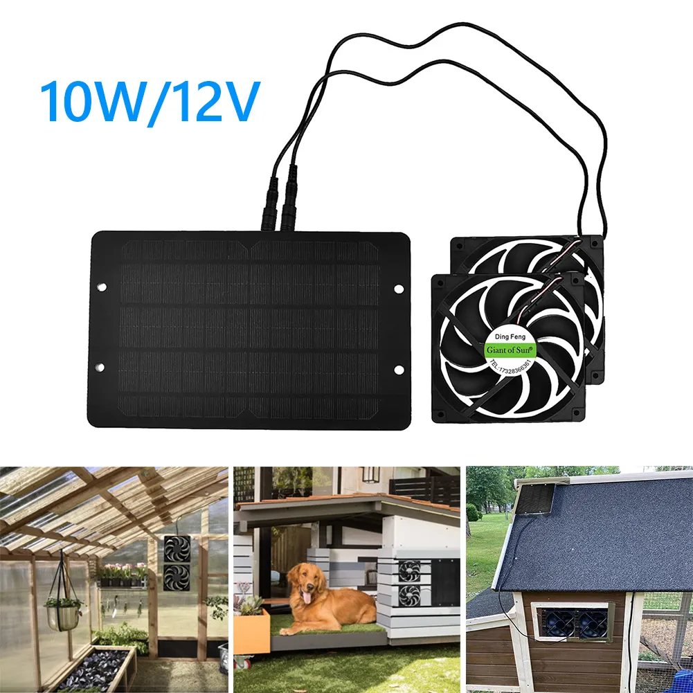 Autre maison jardin Portable 10W 12V double ventilateur d'extraction solaire extracteur d'air pour bureau extérieur chien poulailler serre étanche panneau solaire 230525