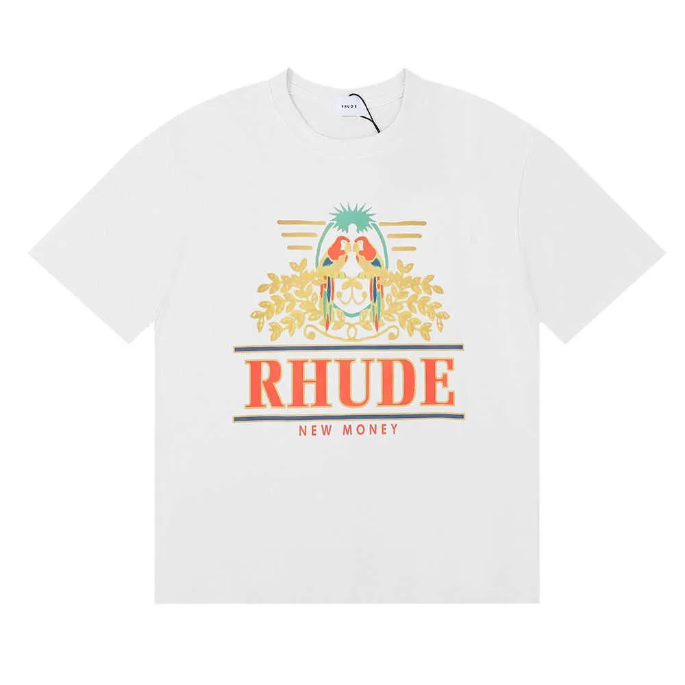 Rhude Designer Fashion Women Men Short Clothing Tees Long Tailed Print 230g Pureon Double Yarn High Streetカジュアル汎用263