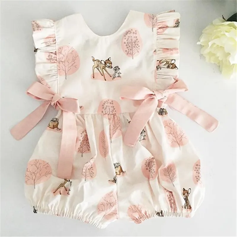 Rompers 024m Summer Odzież Baby Girl Deer Flowon Botton Soft Romper Girl