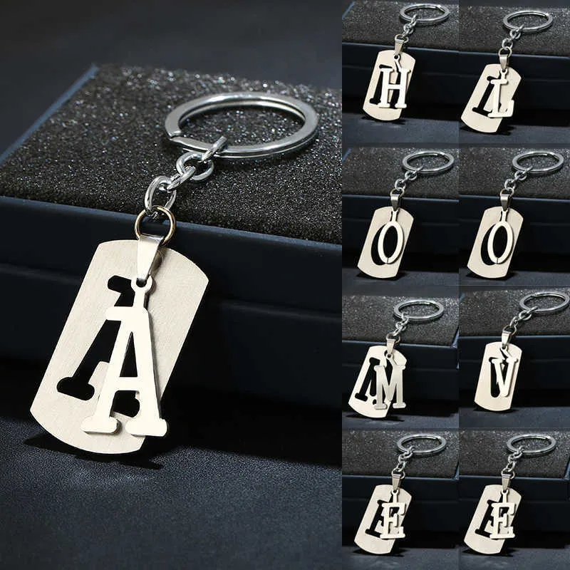 Key Rings Nieuwe DIY A-Z Hen's Metal Keychain Damesauto Keyring Simple Letter Name Keyholder Partij Gift Jewelry G230526