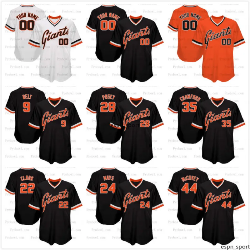 28 Buster Posey Baseball Jerseys Sfgiants Crawford Brandon Belt будет Кларк Вилли Мэйс Вилли МакКоуи.