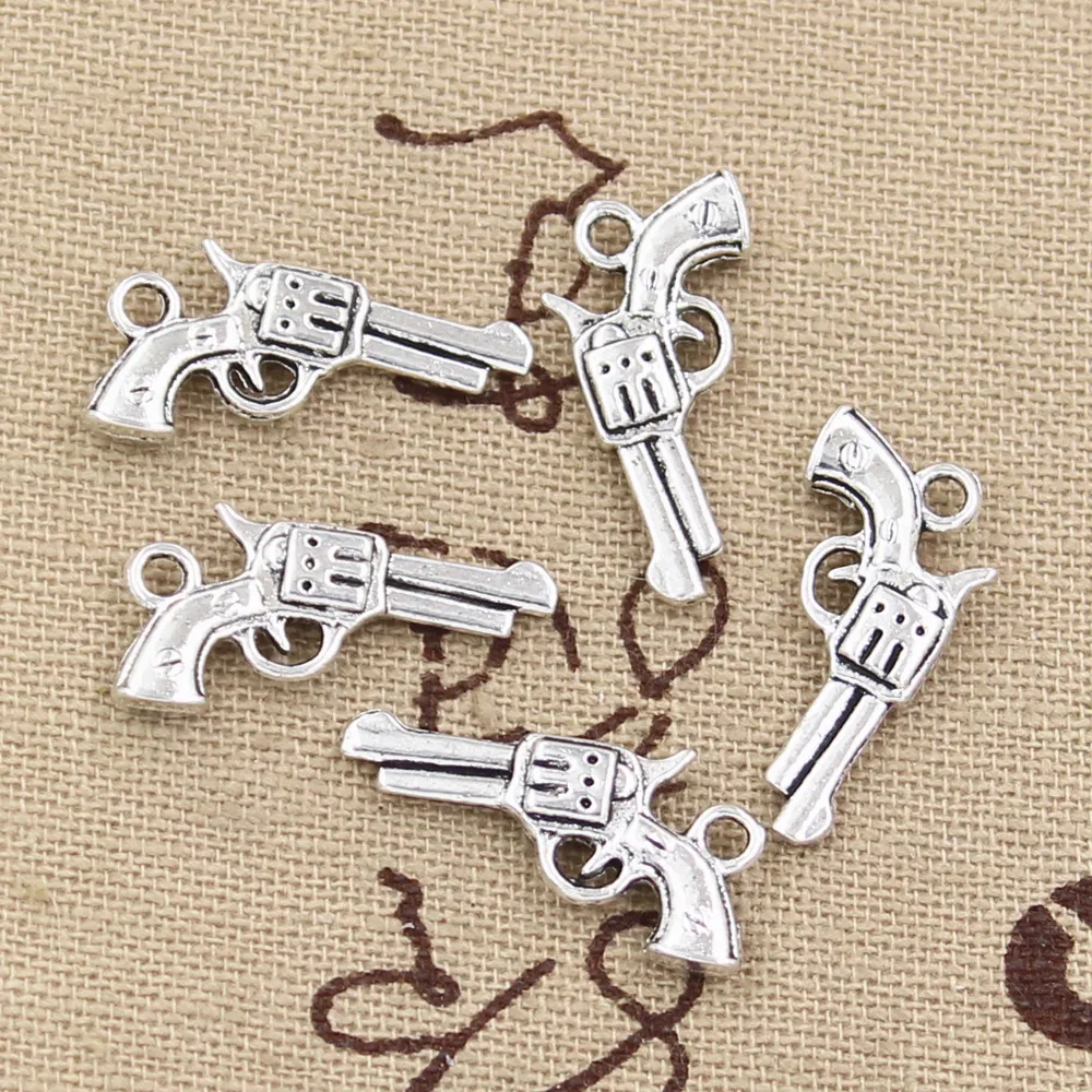 30pcs Charms Pistol Gun 22x12mm Ciondolo artigianale fatto a mano che si adatta, colore argento bronzo tibetano vintage, fai da te per collana braccialetto