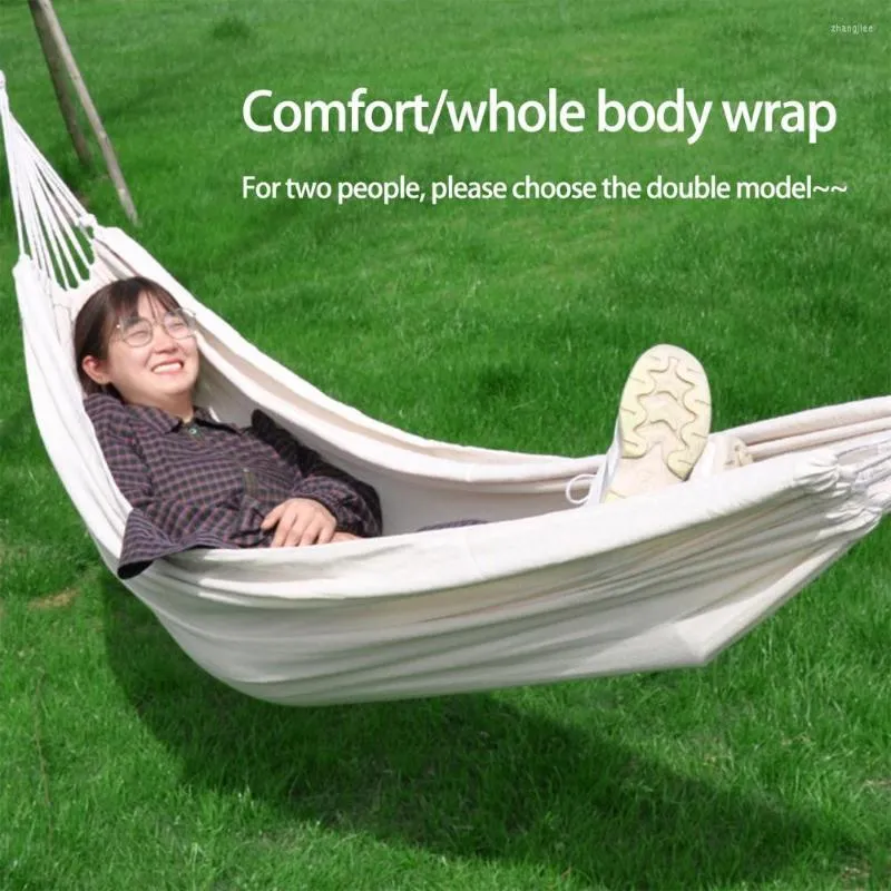 Stable Camping Swing Foldable Breathable Outdoor Hammock for Single or Double Use Beige Accessories