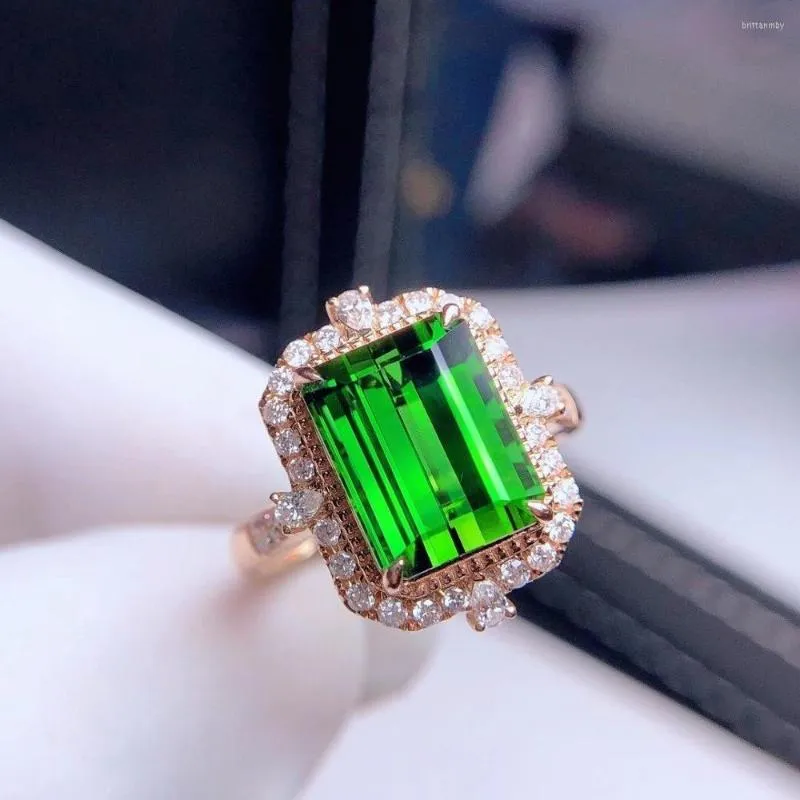 Cluster Rings H1007 Tourmaline Ring Fine Jewelry Solid 18K Gold Nature Green Gemstones 5.6ct Diamonds For Women Present
