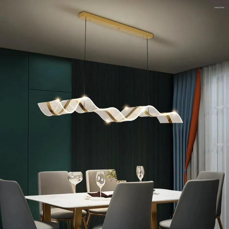 Lustres Lustre Moderne Longue Bande LED Lampes Pour Salon Table À Manger Vague Conception Pendentif Lumières Chambre Cuisine