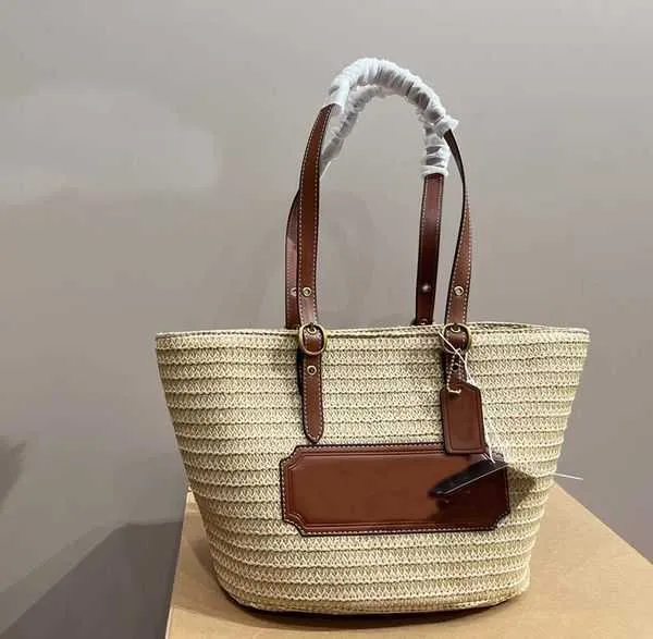Coach straw bag with leather trim hot sale
