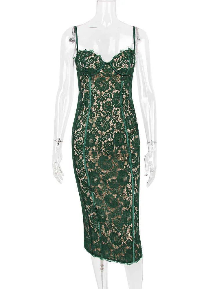 Elegant Green Lace Midi Dress - Premium Quality Spaghetti Strap Evening Gown  - Shop Now! from Dhgate Basic & Casual Dresses - price 32.92
