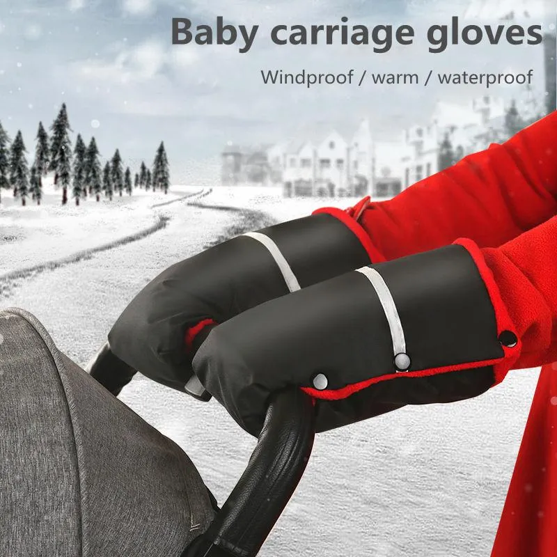 Barnvagnsdelar tillbehör reflekterande remsa vinter varm barnvagn hand muffing vattentäta babyhandskar täcke vagn