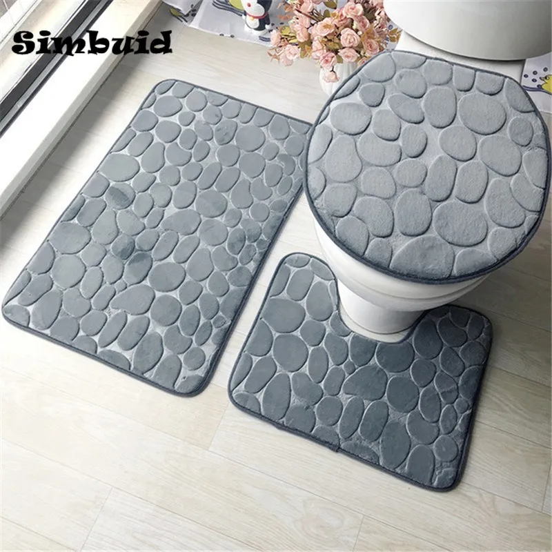 Lot de 3 tapis de salle de bain tapis de bain doux antidérapant 2 pièces tapis pavé tapis de douche absorbant couvercle de toilette couverture sol 230525