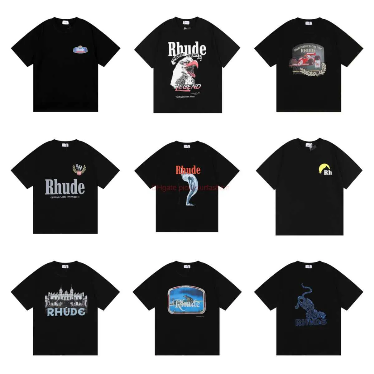 Diseñador de ropa de moda Camisetas Camiseta Rhude American High Street Marca de moda Verano Casual Dibujos animados Leopardo Animal Patrón Impreso Camisetas de manga corta para hombres