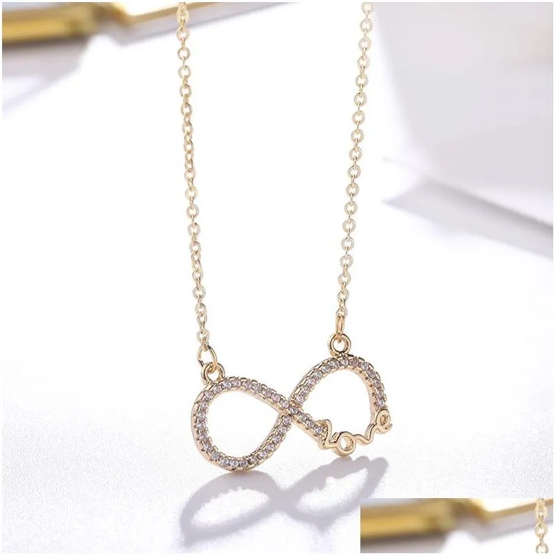 Pendant Necklaces 925 Sterling Sier Cubic Zirconia Infinity Love Necklace Gold Sie Plated Heart For Women High Quality Wedding Drop Dhxf2