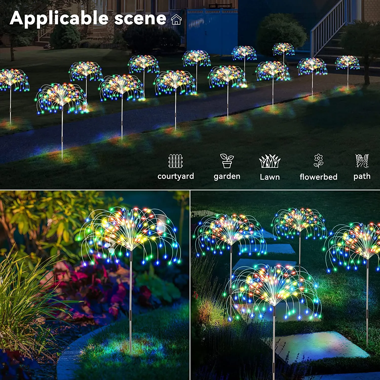 LED Lawn Lamps Solar Power Lights Firework Garden Decoration Fairy Lights Waterproof Outdoor Dandelion Lawn Lamp For Patio Path