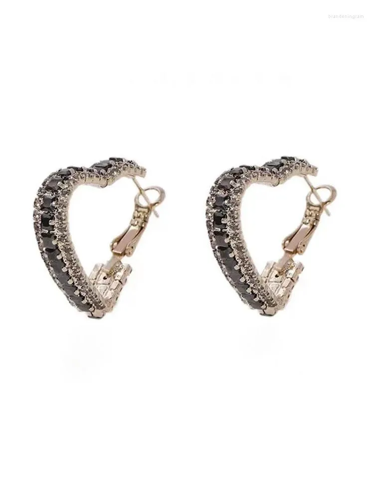 Hoop Earrings 10 Pairs Heart Shape Black Crystal Paved 14K Plated Elegant Jewelry For Lady