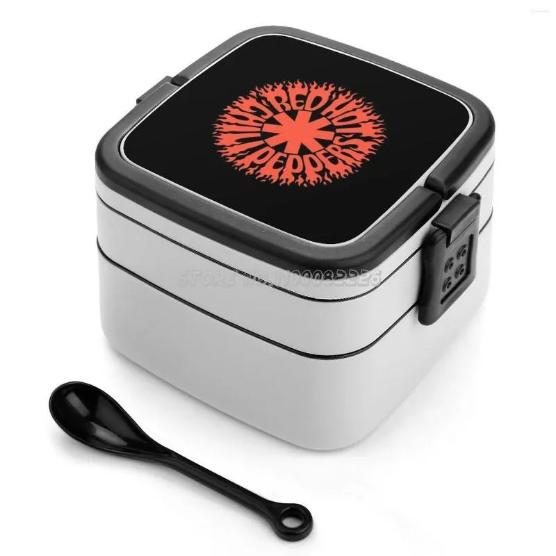 Dijkartikelen Sets Fire Red Double Layer Bento Box Portable Lunch for Kids School Logo Chili RHCP Peppers