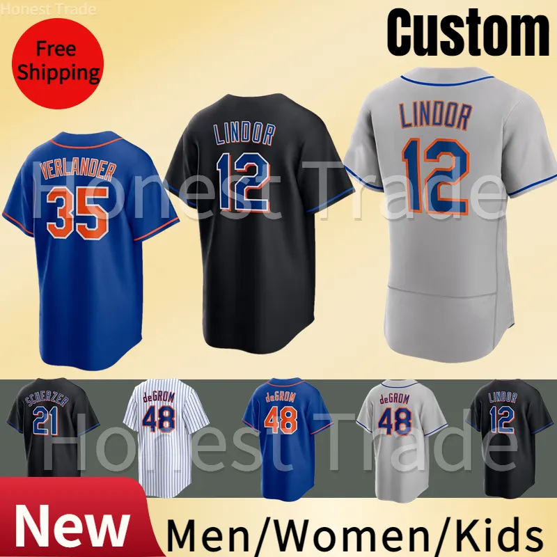 Męski Daniel Vogelbach Jersey 35 Justin Verlander Baseball Alvarez Tomas Nido Brandon Nimmo Max Scherzer Starling Marte Edwin Diaz White Blue Men Młodzież