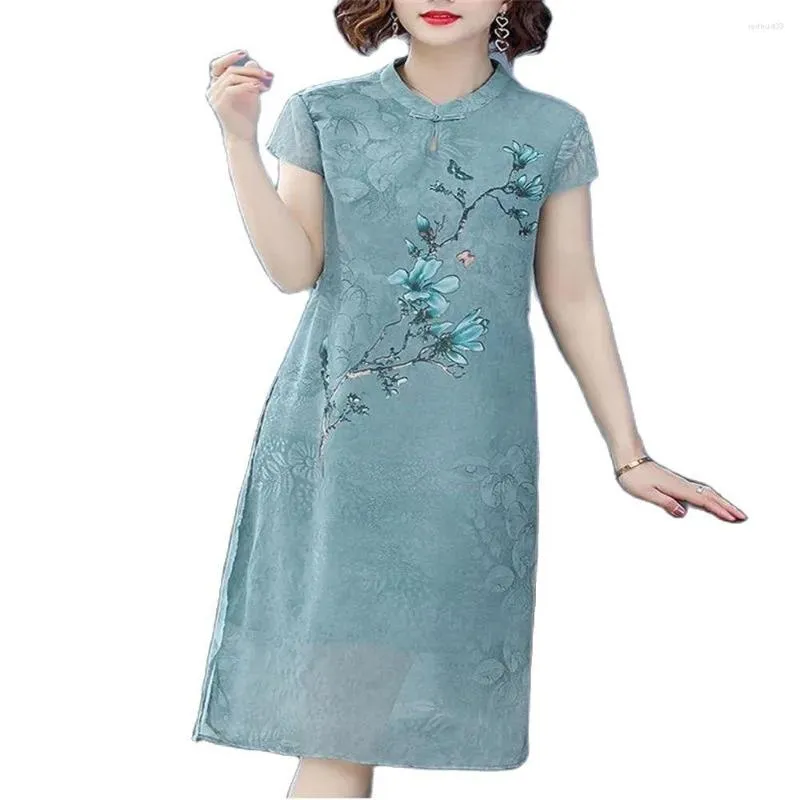 Sukienki swobodne 2023 Przyjazdy wiosna lato damskie Cheongsam szyfonowy druk luźne kobiety sukienki dla kobiet kwiatowe