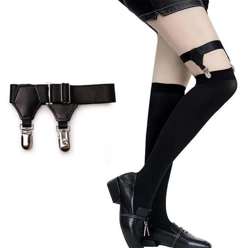 Cintos sexy anti-deslizamento feminino cinto de liga preto PU couro AJustable meias suspensa meninas punk metal anel de perna acessório