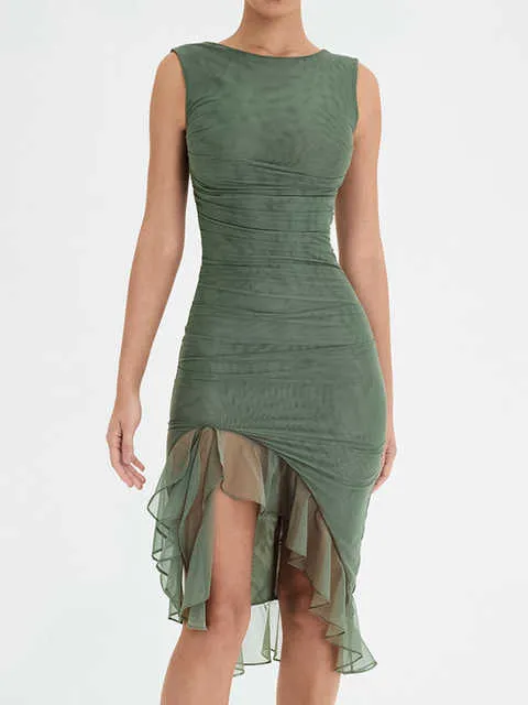off-the-shoulder ruched midi dress MESH MIDI DRESS WITH SHOULDER RUCHING DETAIL BURGUNDY / LARGE
