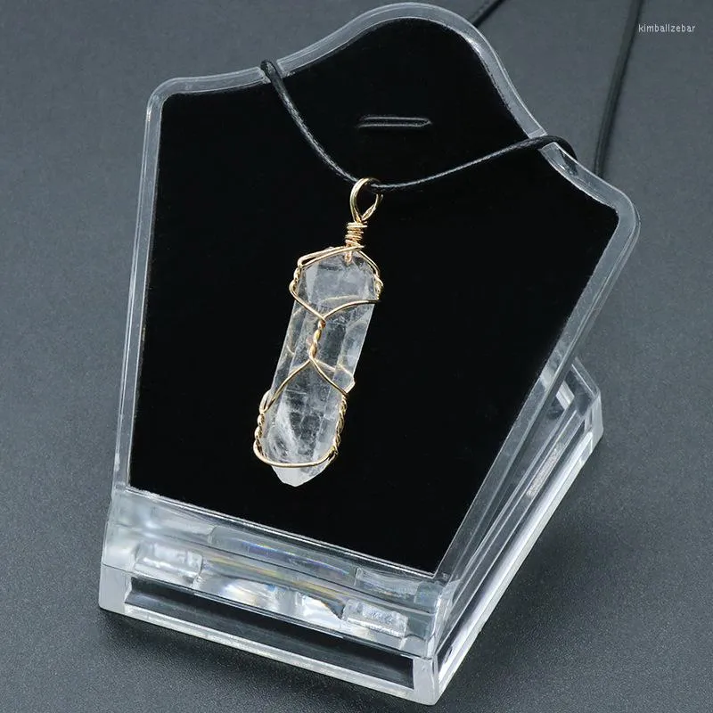Colares pendentes Colar de cristal branco natural de pedra natural para mulheres embrulhas de arame rock quartzo pilar pendulum jóias de reiki feminino