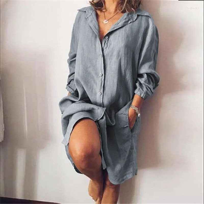 Casual Dresses Women's Top Shirt Dress Vestidos Fashion Button Up Long Sleeve Lapel Work Chic Cozy Blue Tunic S-5XLundefined