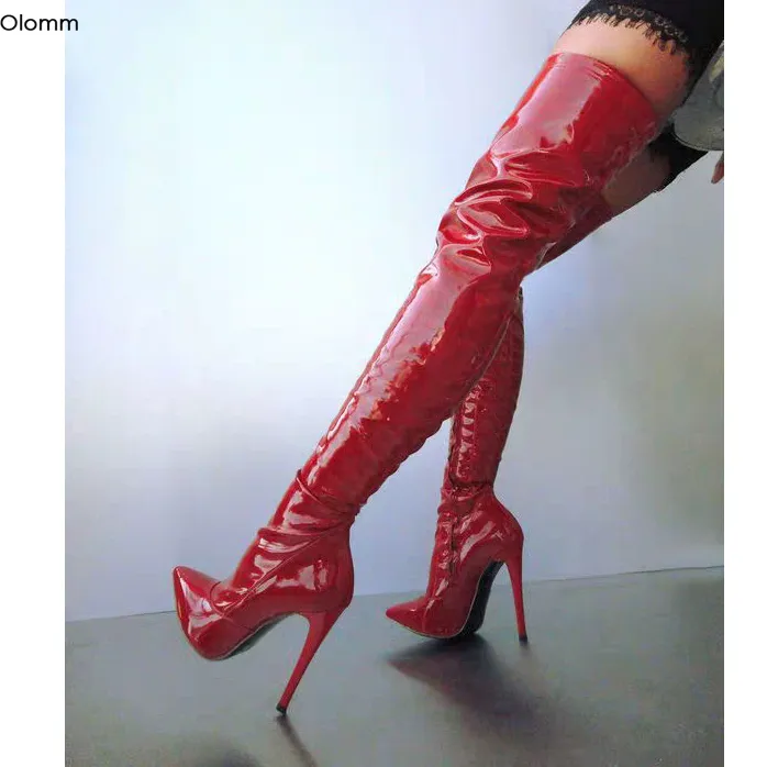 Thigh high top shiny boots