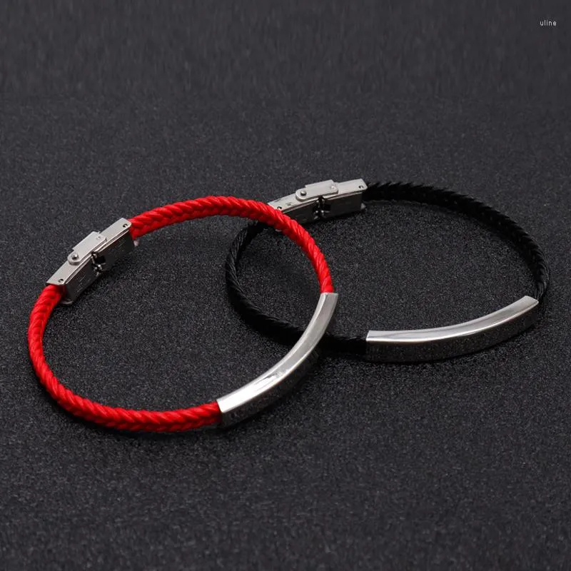 Bracelets porte-bonheur 2023 bijoux de mode Vintage noir rouge tressé bracelet en acier inoxydable hommes bracelets pour femmes Pulseras Hombre