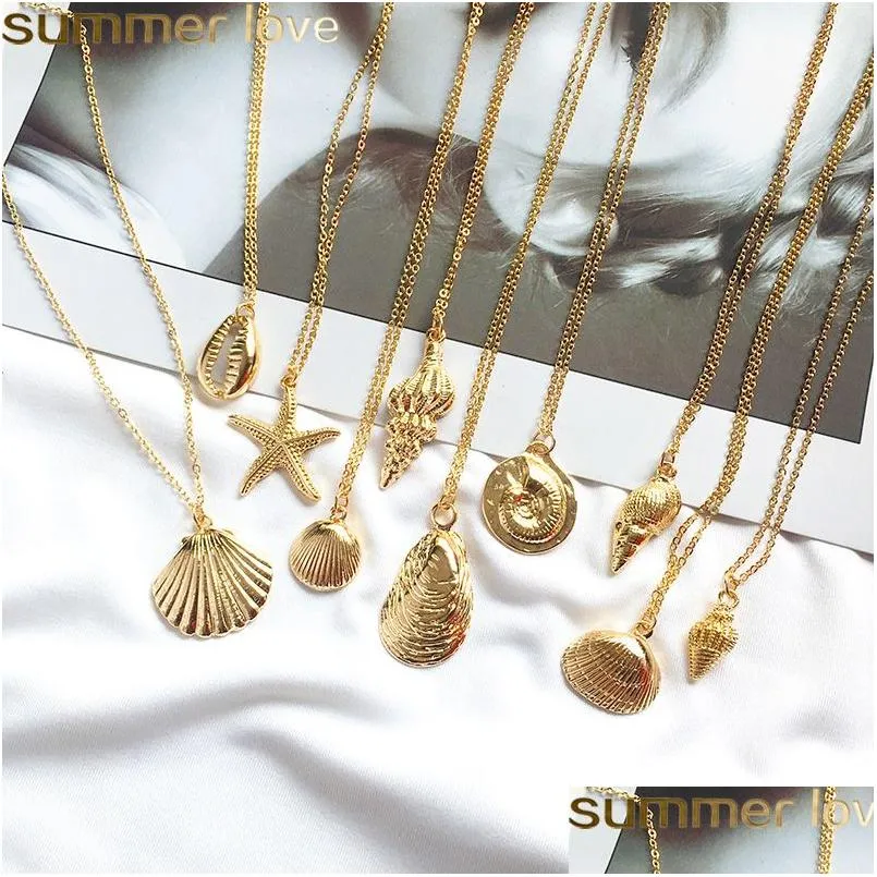 Colares pendentes Moda de liga de liga de cor dourada de cor de ouro colar de casca para mulheres conchas de conchas estrelas do verão Jóias de jóias PROD PDHRJQ