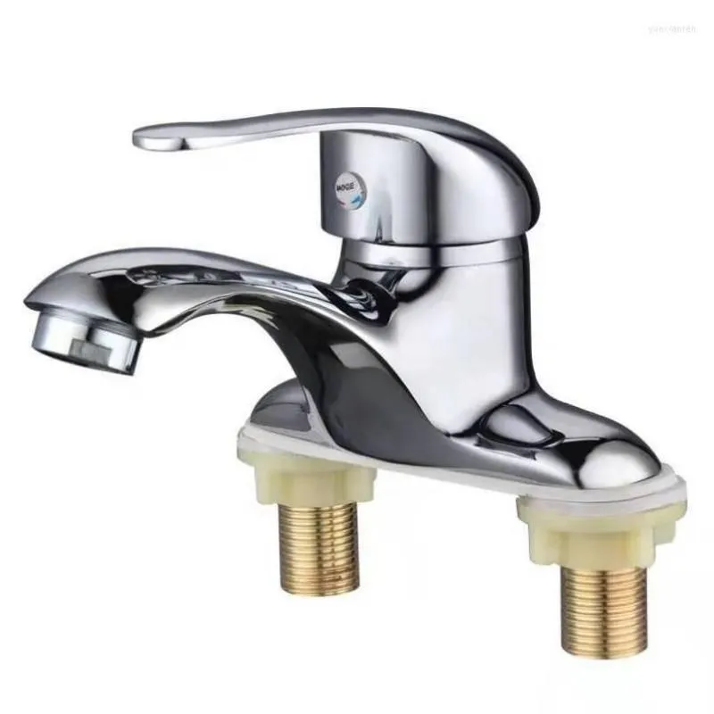 Bathroom Sink Faucets G1/2 Zinc Alloy Double Hole Basin Faucet Single Handle And Cold Water Mixing Valve Tap El/Home Toilet Bibcock