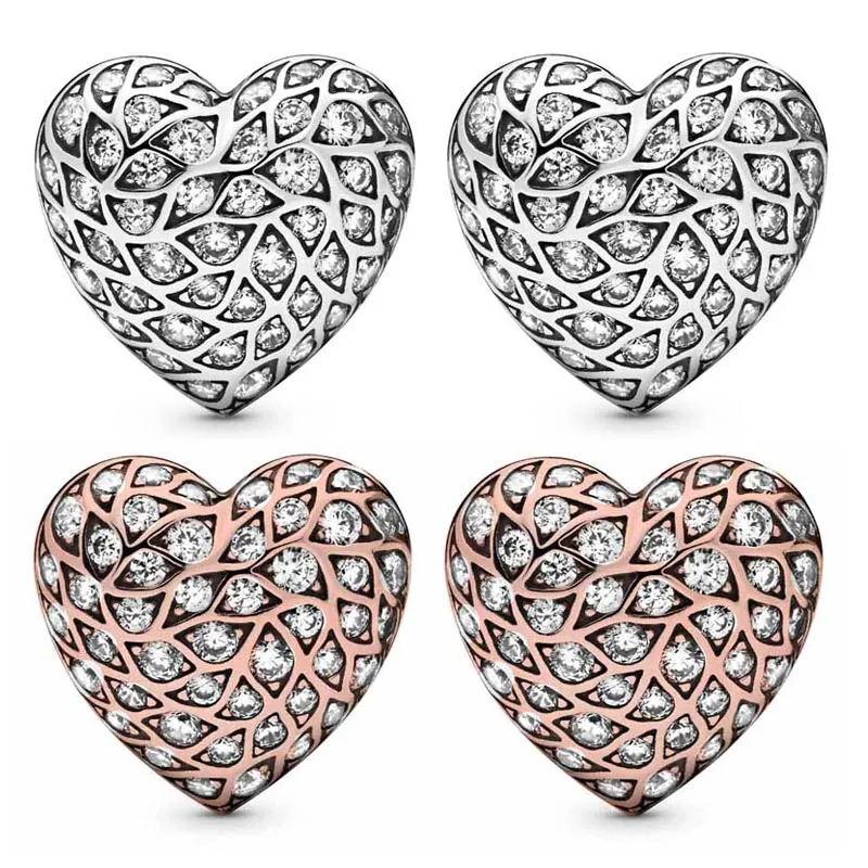 Brincos de prata esterlina originais Brincos de ouro rosa Brincos de coração de ouro para mulheres Presente de casamento Jóias Europa
