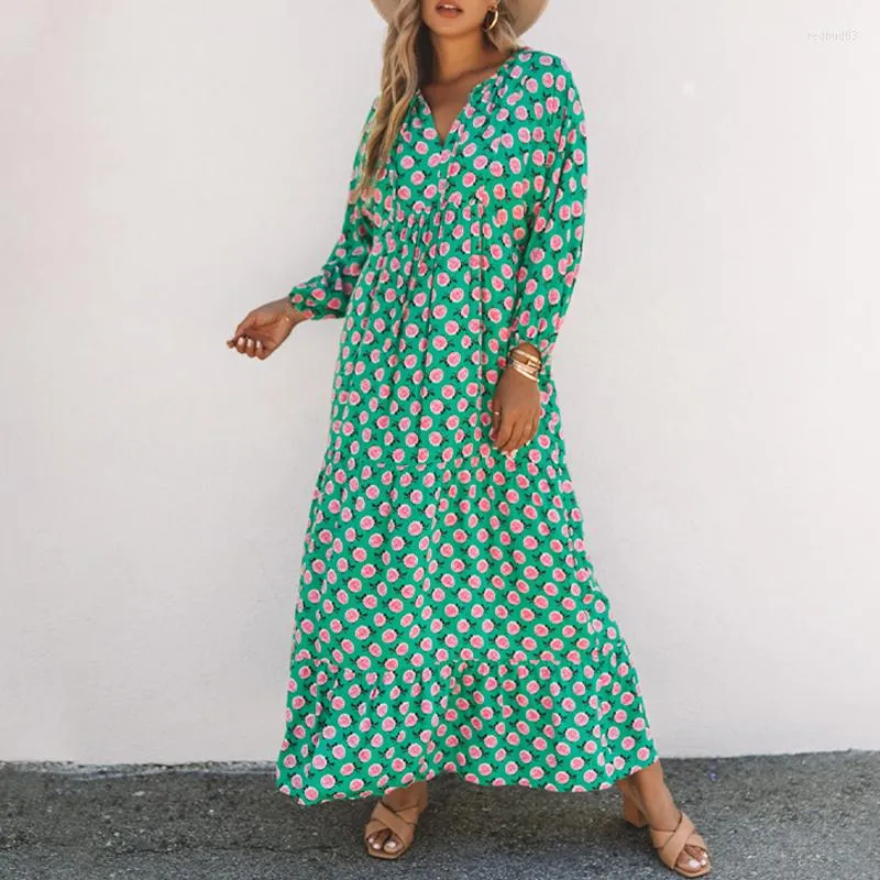 Womens Summer Casual Dress Green Print Long-Sleeved Ankle-Length Pullover  Polyester from Dhgate Basic & Casual Dresses - price 72.14