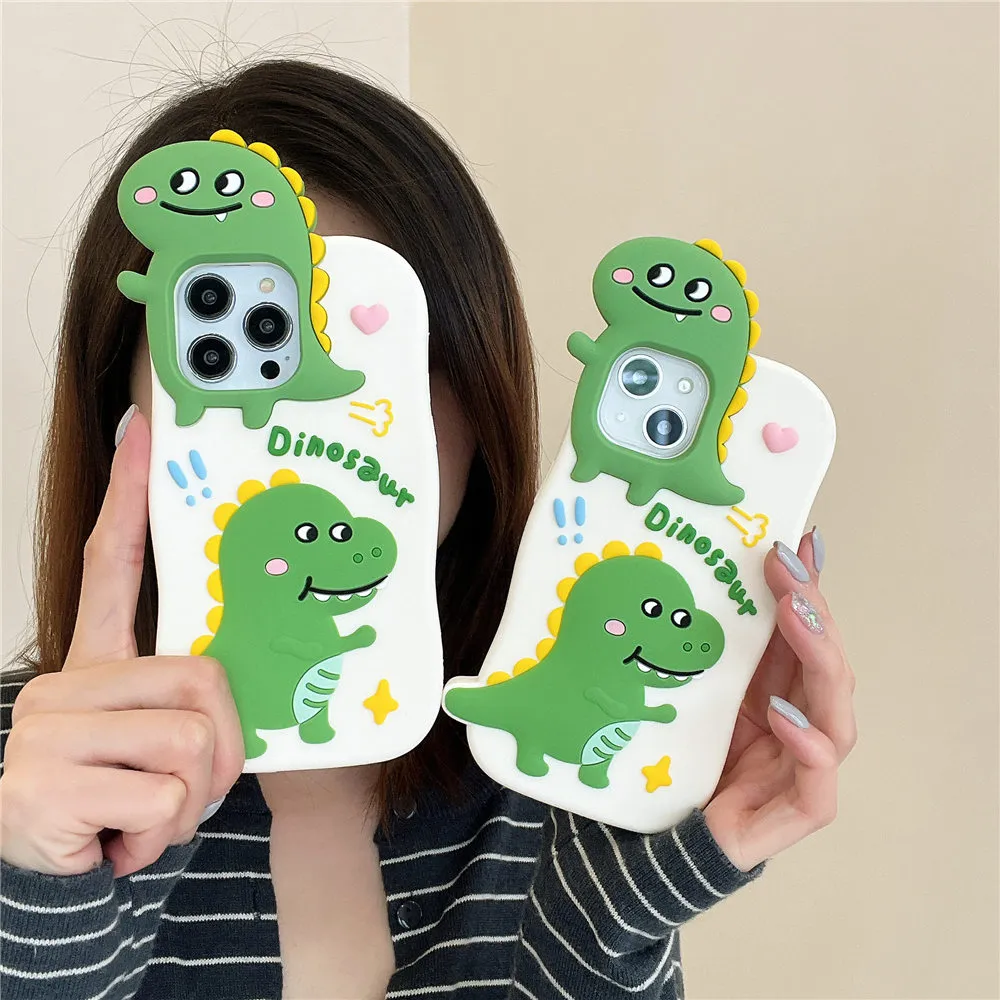 Funda a prueba de golpes para iPhone 11 12 13 Pro Max 14 Cute 3D Dinosaur Silicone Soft Cover